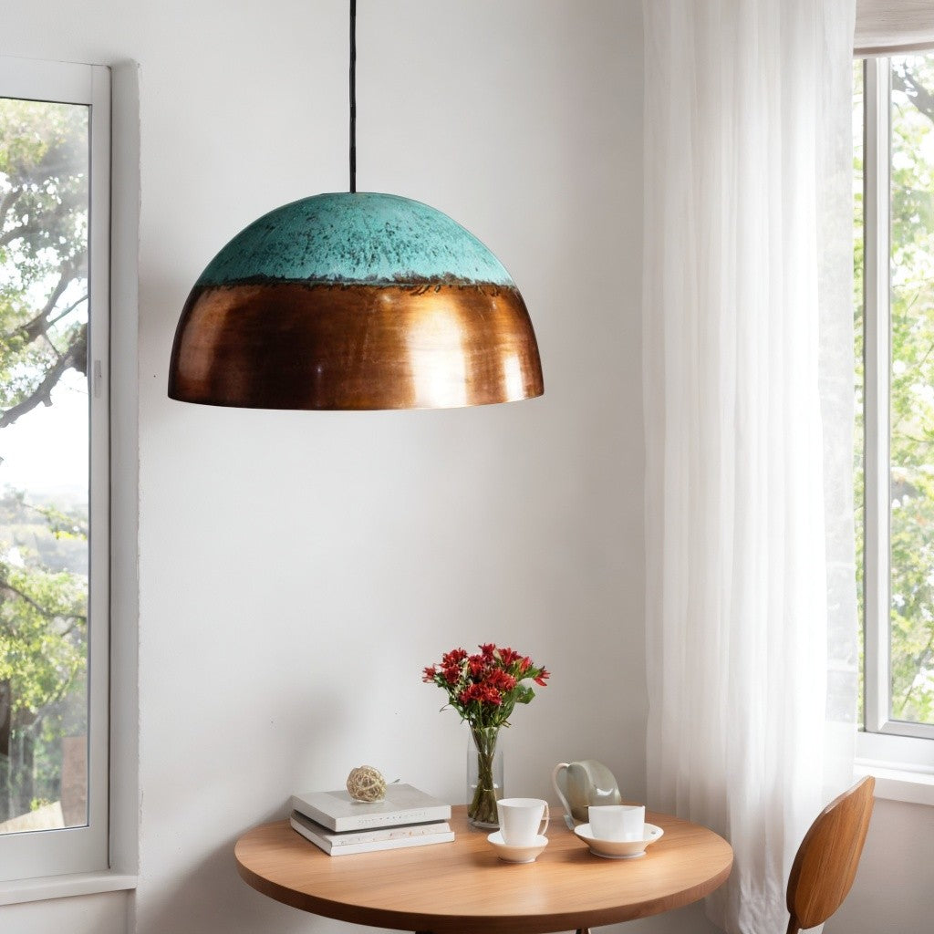 Set of 2 Green Patina Copper Pendant Light,  Oxidized Kitchen Lighting. - bohoprime